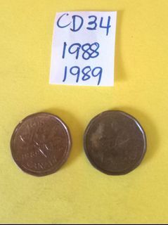 1988 & 1989 Queen 👑 Elizabeth II one penny CANADA bronze coin
