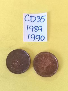 1989 & 1990 Queen 👑 Elizabeth II one penny CANADA bronze coin