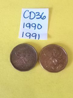 1990 & 1991 Queen Elizabeth II one penny CANADA  coin