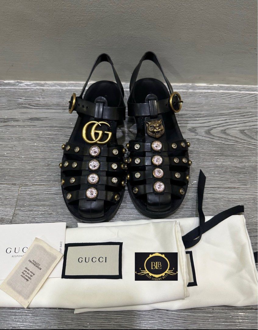 Authentic Gucci Marmont Crystal Jelly flats sandals shoes womens size 37 7
