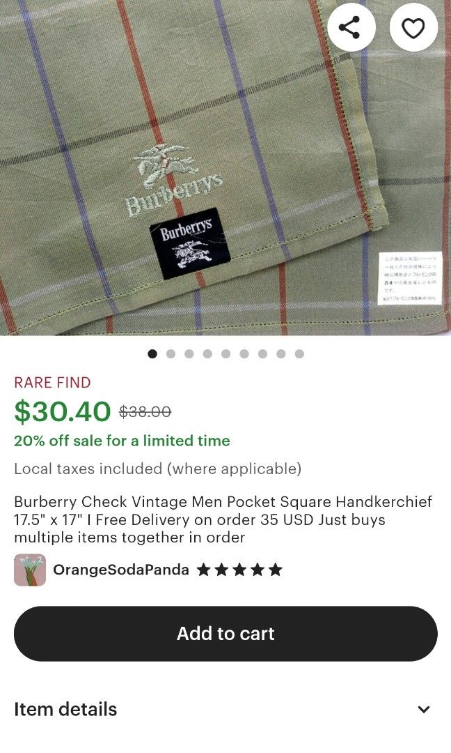 BURBERRYS BRAND NEW HANDKERCHIEF (Category: Luxury Accessories) located in Bulacan. Submitted by THA_D_THRIFT (Listing ID 1296413498, Image 2). Description: BURBERRYS HANDKERCHIEF BRAND NEW.