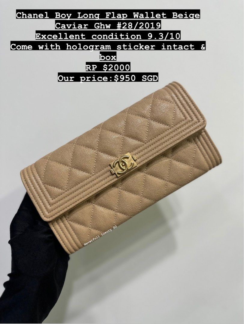 Chanel Boy Long Flap Wallet Beige Caviar Ghw Luxury Bags Wallets on Carousell