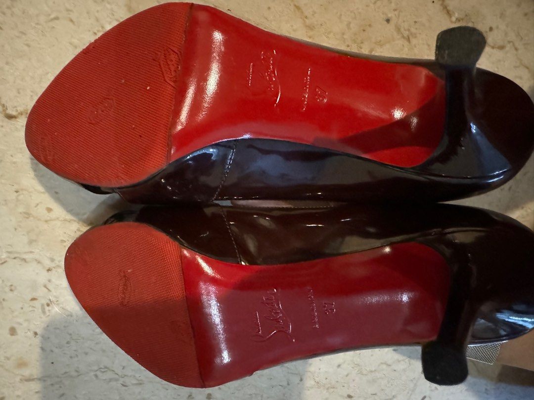 SALE Christian Louboutin CL maroon platform peep toe heels