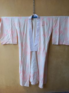 27x53" Floral Pink Silk Kimono YUKATA JUBAN
wirh sign of storage