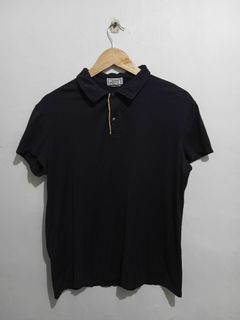 GIANNI VERSACE VINTAGE '97 YELLOW LINED COTTON POLO SHIRT BLACK 2 BUTTONS