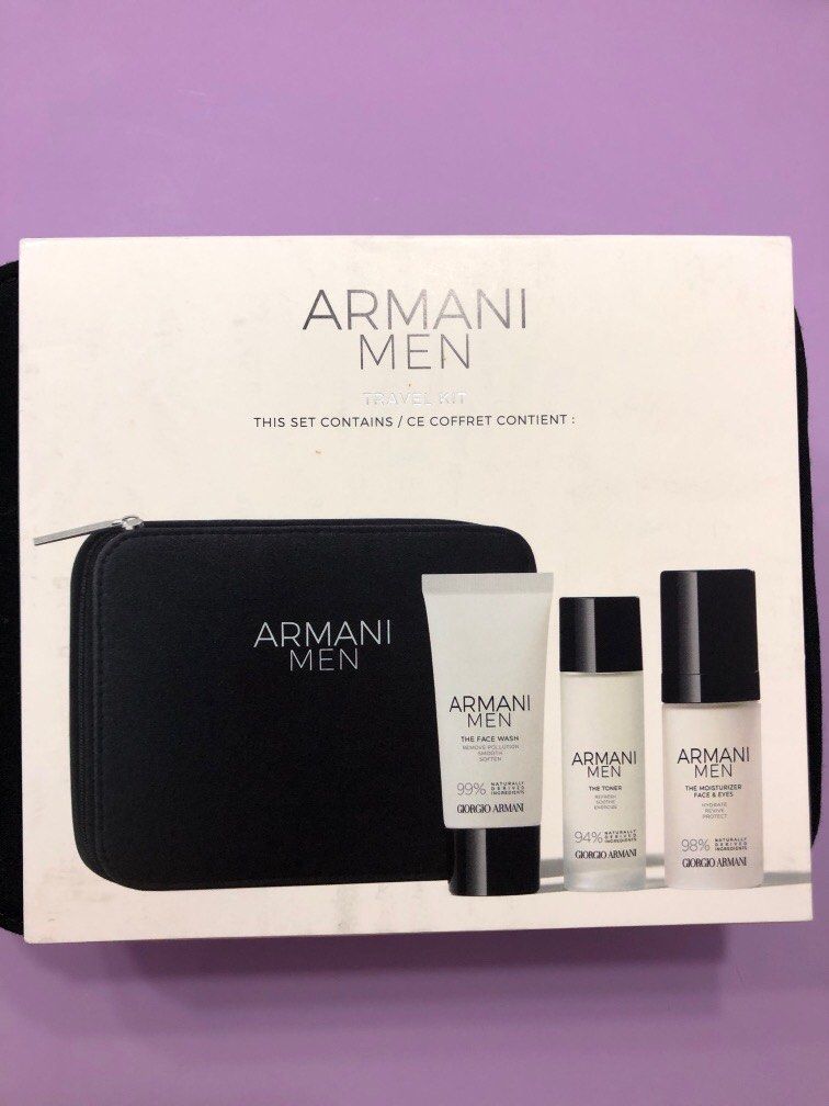 Giorgio Armani Men Gift Set Skin Kit Face Wash Toner Moisturizer Wash Bag Carousell