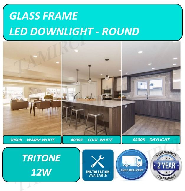 GLASS FRAME LED Downlight/ Tritone/ 12W, Furniture & Home Living ...