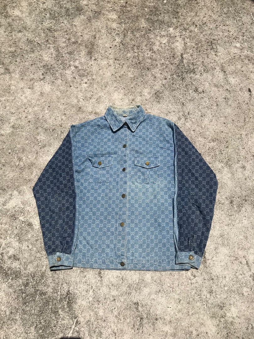 Gucci monogram 2 tone denim jacket Size Medium Men s Fashion Coats Jackets and Outerwear on Carousell
