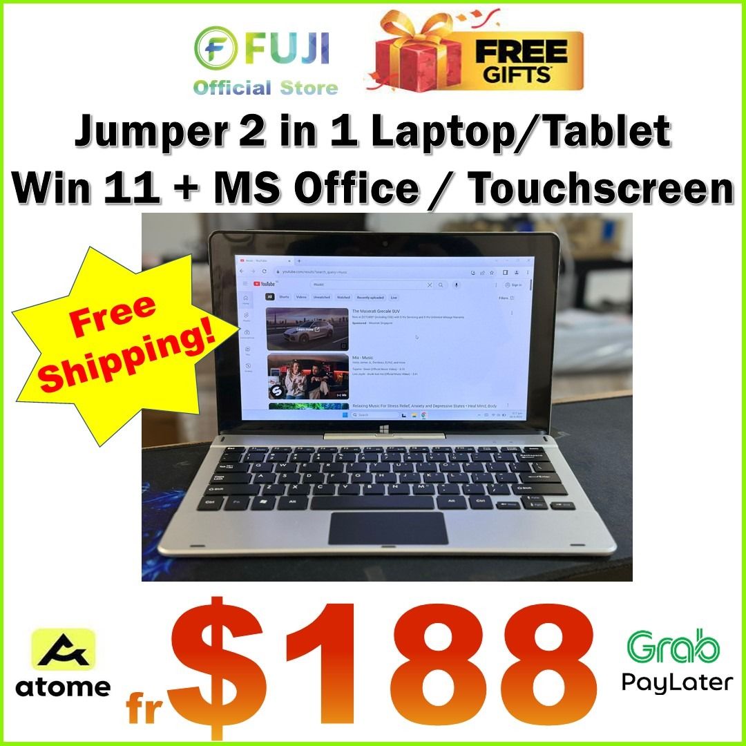 Jumper 2 In 1 Laptop Tablet 6GB RAM Up to 128GB SSD Detachable Keybaord Win 11 Free MS Office Best Deal