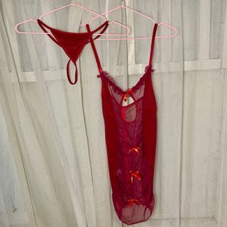 LACE CHERRY LINGERIE BOW DRESS  WITH INNER WEAR