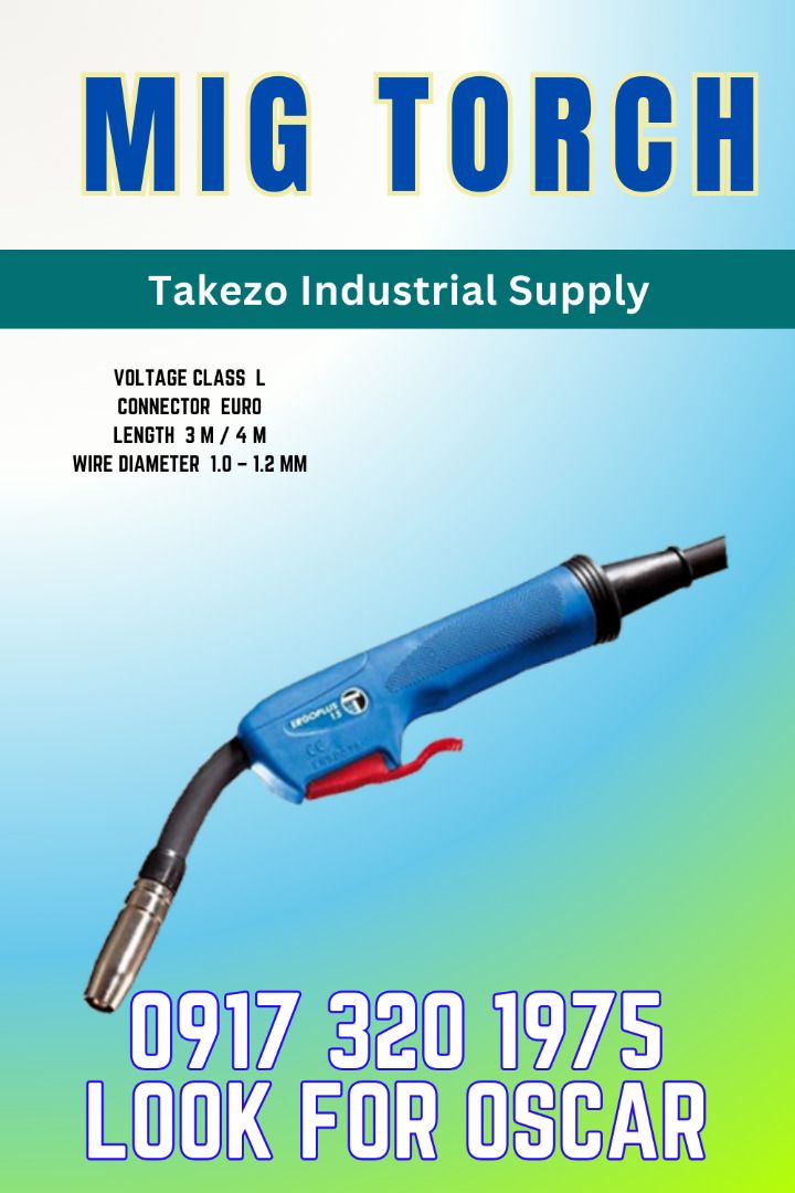 MIG TORCH - WIRE DIAMETER 1.0 - 1.2MM (Category: Construction Tools & Equipment) located in Manila. Submitted by oscartakez73369 (Listing ID 1296515462, Image 1). Description: MIG TORCH - WIRE DIAMETER 1.0 - 1.2MM Request a quote now! Details and Discounts are available at Takezo Industrial Supply. Contact No. 09360416623 / 09173201975 – Oscar Legaspi Jr..
