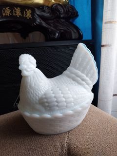 Milk Glass Chicken Egg Basket