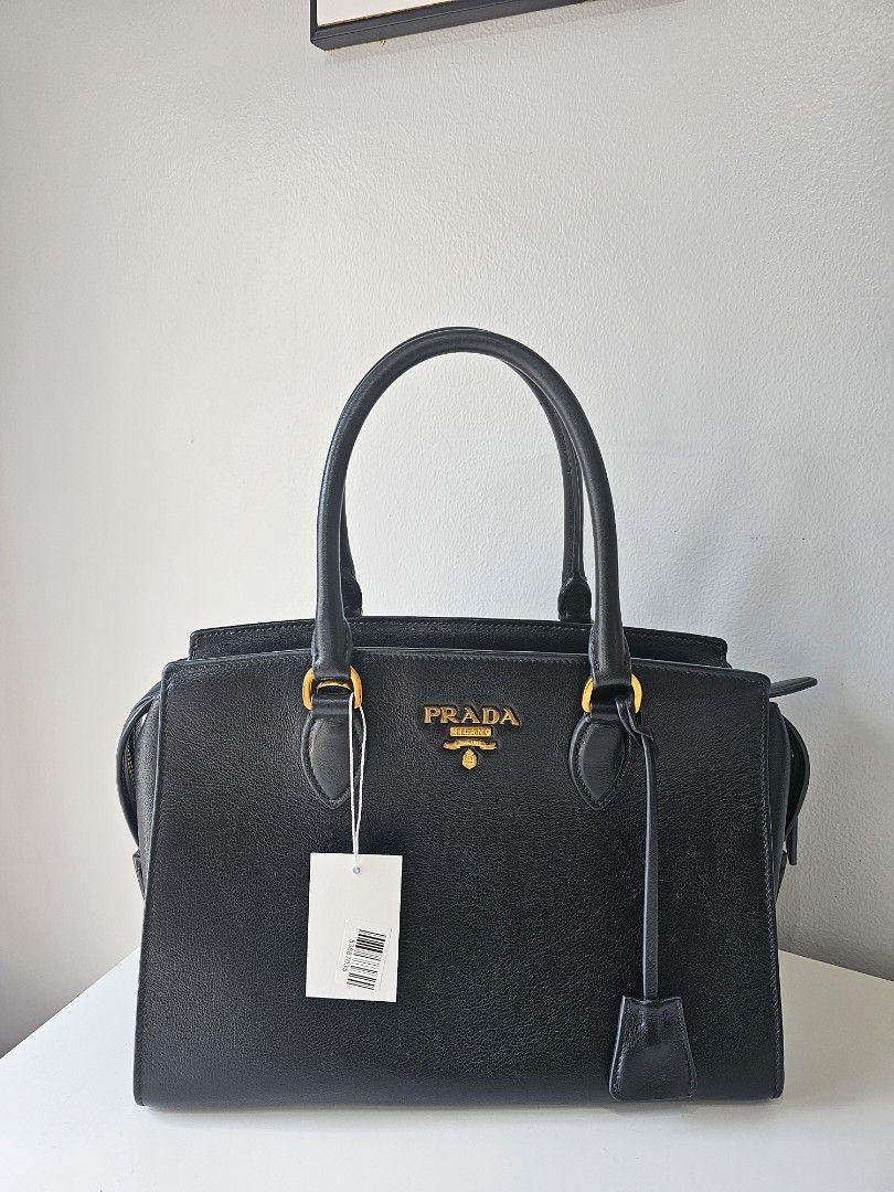 Prada 1BA163 Glace Black Calfskin Leather Hand Bag Luxury Bags Wallets on Carousell