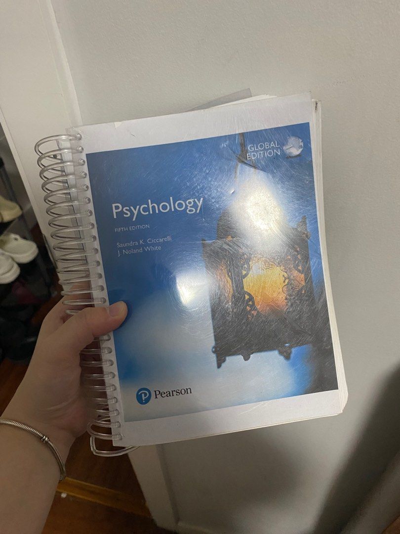 Psychology 5th edition by Ciccarelli & White (Pearson) (Category: Textbooks) located in Rizal. Submitted by f.scloset (Listing ID 1296474982, Image 1). Description: Has highlights and annotations Bought this for 1k plus May onting folds but still in good condition Kindly check all photos because I included everything there na. Please carefully read the description before messaging me. Thanks.