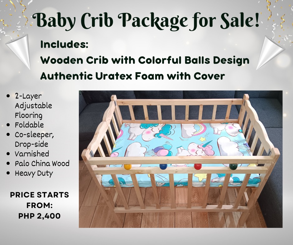 Quality Smooth Varnished Baby Crib With Uratex Foam and Cover, Babies