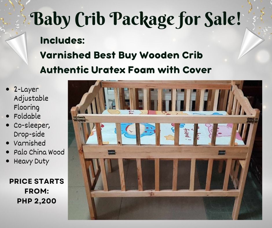 Quality Smooth Varnished Baby Crib With Uratex Foam and Cover, Babies