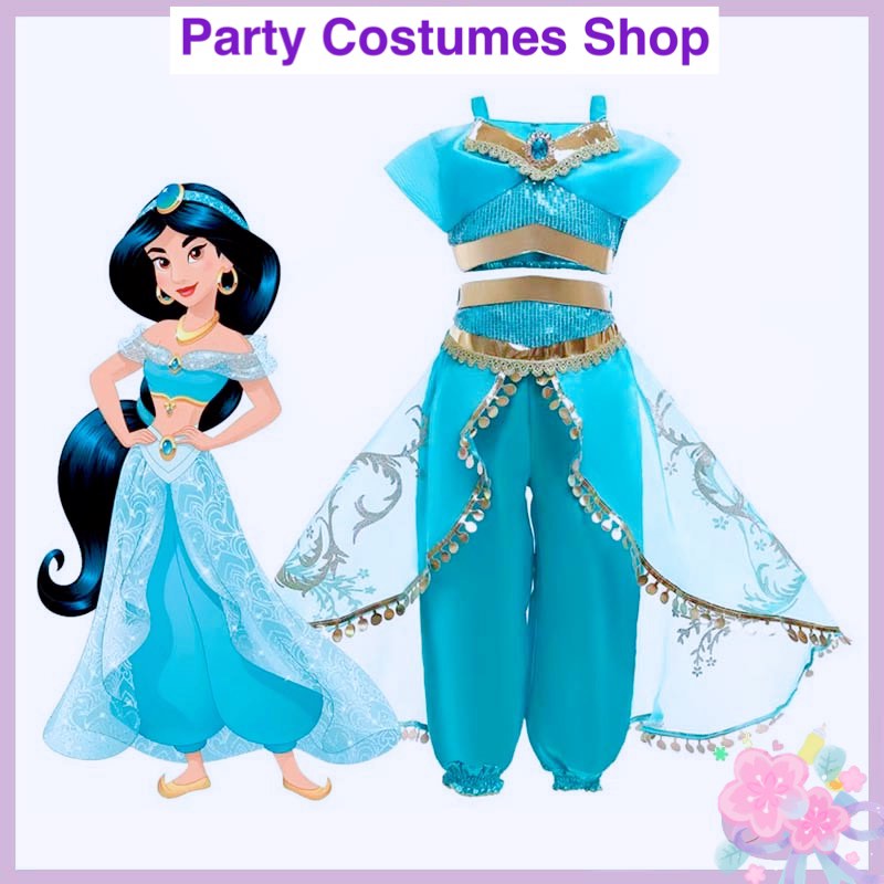 SG Ready Stock Kids Girls Aladdin Princess cos Jasmine Cosplay Costume