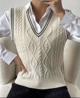 SHEIN Qutie Cable Knit Sweater Vest Without Blouse (Apricot Color)