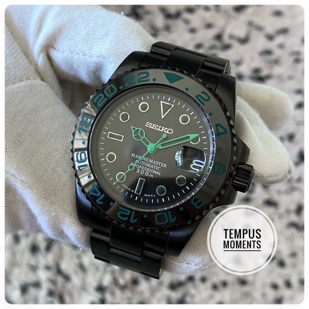 Stealth Black Green Beret Marine Master automatic watch Seiko mod sub