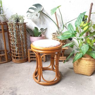 Vintage rattan round stool