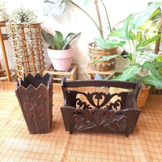 Vintage Rustic wooden magazine rack / book holder and umbrella stand