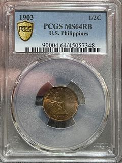 1903 half centavo US-PHIL "USPI" PCGS GRADED COIN "MS64RB"