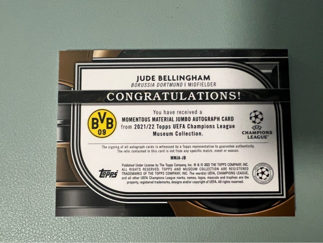 2021-22 Topps Museum UEFA Champions Jude Bellingham Ruby Auto Patch /25  Dortmund