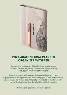 2024 ABALONE GRAY STARBUCKS PLANNER ORGANIZER WITH PEN