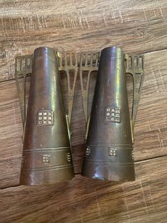 [20]	set of 2 brass & copper lighthouse candleholder 6.75"