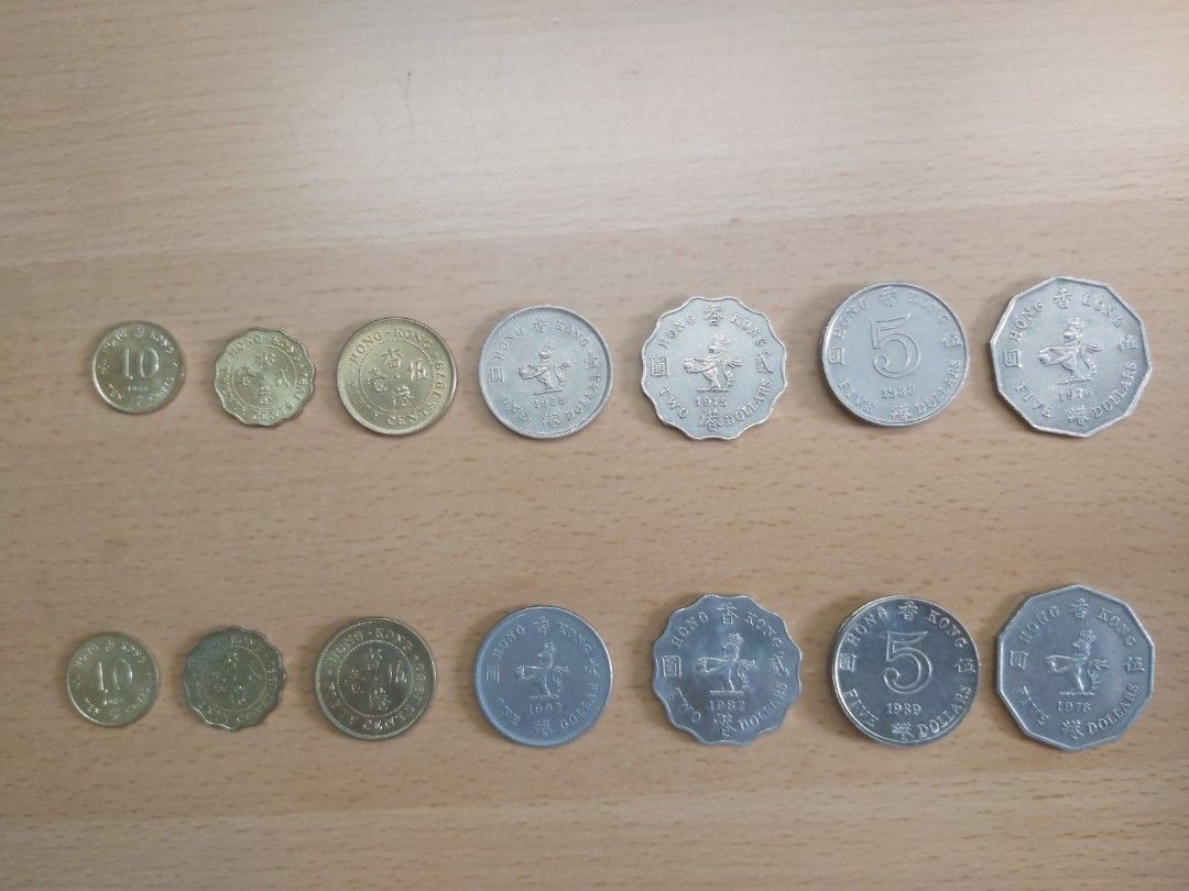 香港英女皇硬幣一套( 1毫2毫5毫1元2元5元十角5元)(一毫貳毫伍毫壹元伍元10角形伍元), 興趣及遊戲, 收藏品及紀念品, 錢幣-  Carousell