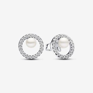 💎 SALE! PANDORA SPARKLING TREATED FRESHWATER CULTURED PEARL & PAVÉ STUD EARRING