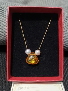 Natural Amber Necklace with certified South Sea pearls