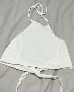 Backless Halter linen top in white