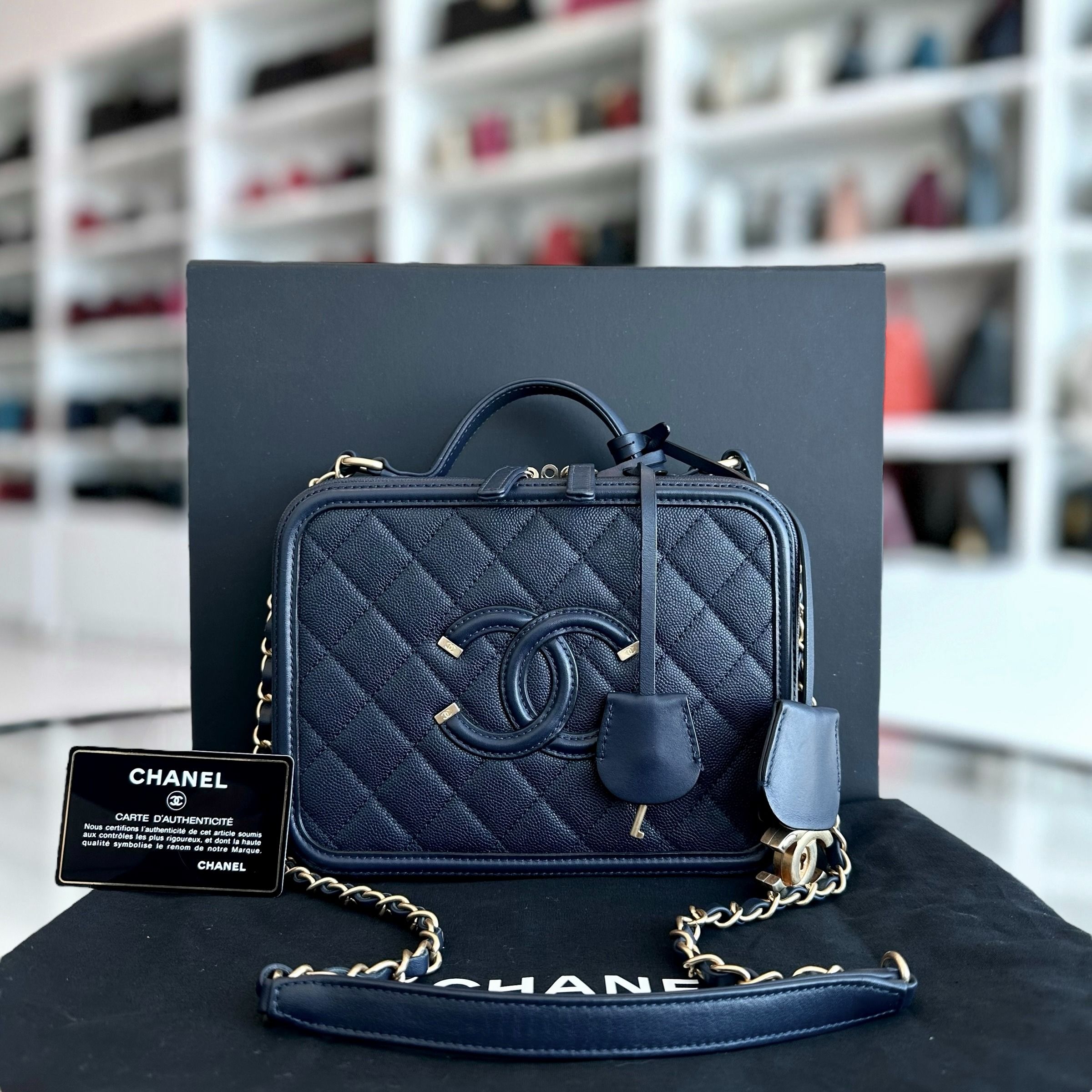 Chanel Medium Vanity Case Caviar Dark Blue GHW No 25