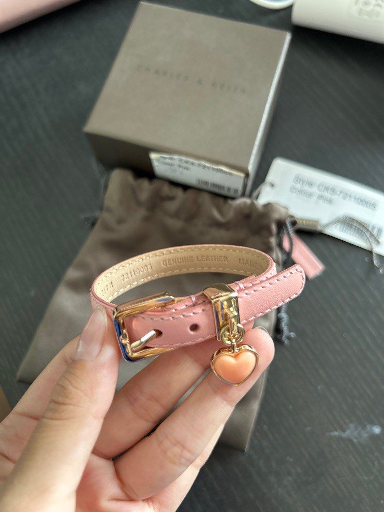charles keith pink genuine leather heart bracelet, Women's