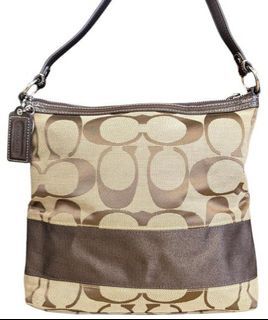 COACH Canvas Leather Brown Signature Shoulder Bag Handbag Purse F13674 AUTHENTIC
