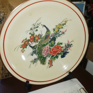 Deep Asian style peacock display bowl