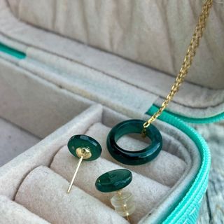 Deep Ocean Blue Jade  Earrings and Pendant Necklace Set  🌊