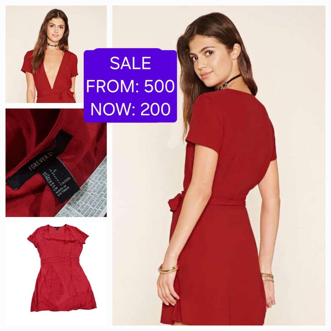 Forever 21 red dress V neck Women s Fashion Dresses Sets Dresses on Carousell