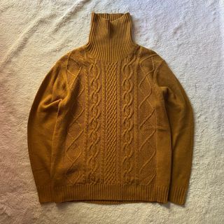 GU Cable Knit Turtleneck Sweater — Brown