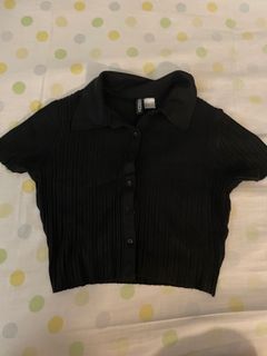H&M black crop top ribbed polo