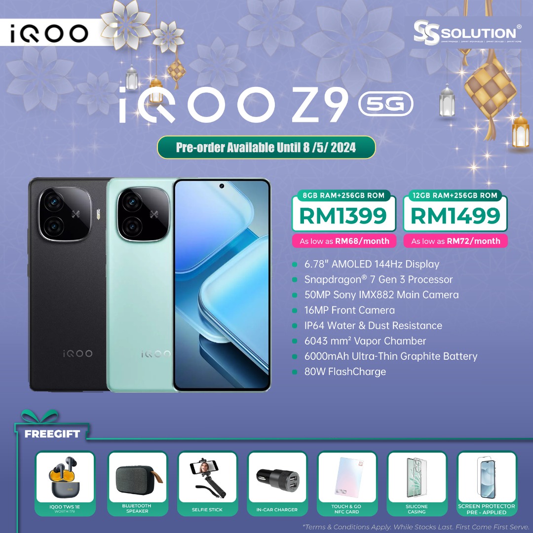 iQOO Z9 5G (8/12GB RAM+256GB ROM) 1 Year Warranty By iQOO Malaysia