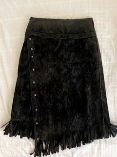 It's Vintage Faux Suede Boho Fringe Skirt