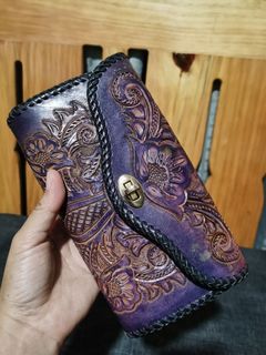 Japan tooled leather purse clutch bag