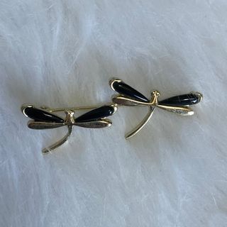 Japan Vintage Silver Tone Black Dragonfly Brooch