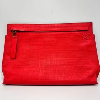LOEWE Anagram T Pouch Leather Clutch Bag Red