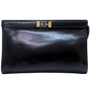 LOEWE Clutch Bag Black Anagram Good Condition Leather