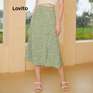 LOVITO Summer Boho Bohemian Floral Split Zipper Skirt