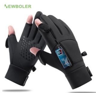 Newboler Two Finger Flip Motorcycle Gloves With Pocket Touch Screen Gloves For Motor Cycle Winter Warm Cycling Gloves Waterproof Riding Glove Fishing Outdoor Gloves