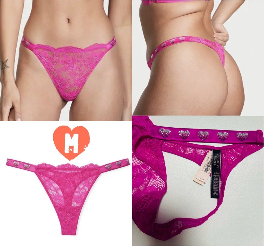 Offer Victoria Secret Heart Shine Pink Lace Thong Panty M Women s Fashion New Undergarments Loungewear on Carousell